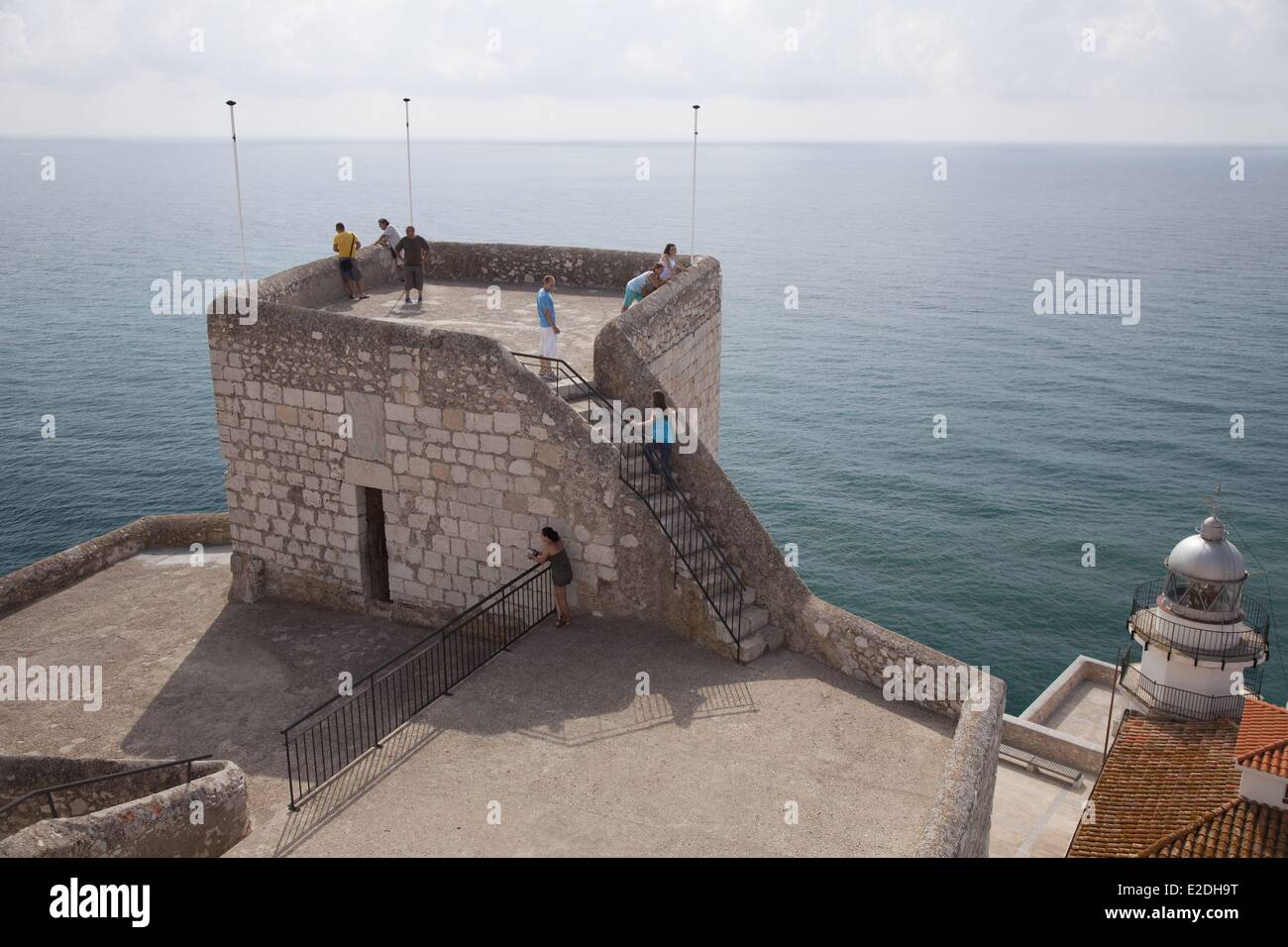 L'Espagne, Communauté de Valence, Costa del Azahar (Costa) Azahr, Peniscola, toit de la tour Banque D'Images