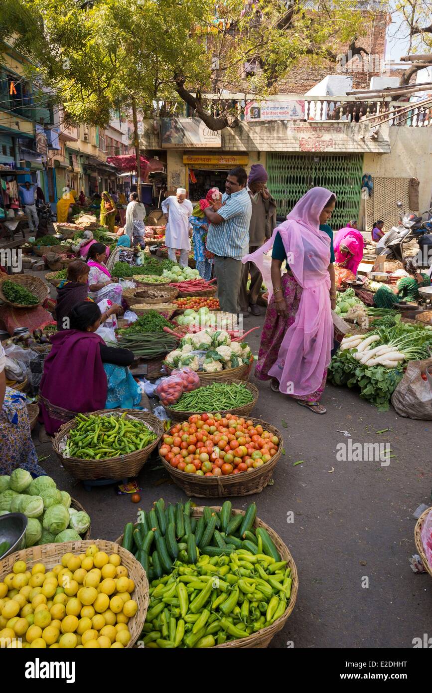 Inde Rajasthan Udaipur le marché des fruits et légumes Banque D'Images