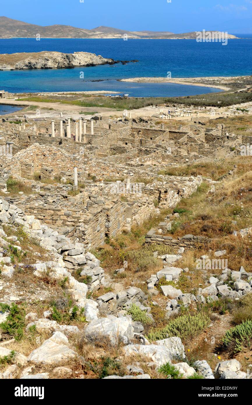 Grèce îles Cyclades Délos inscrite au Patrimoine Mondial de l'UNESCO le site archéologique de Délos Apollo a un sanctuaire la plus Banque D'Images