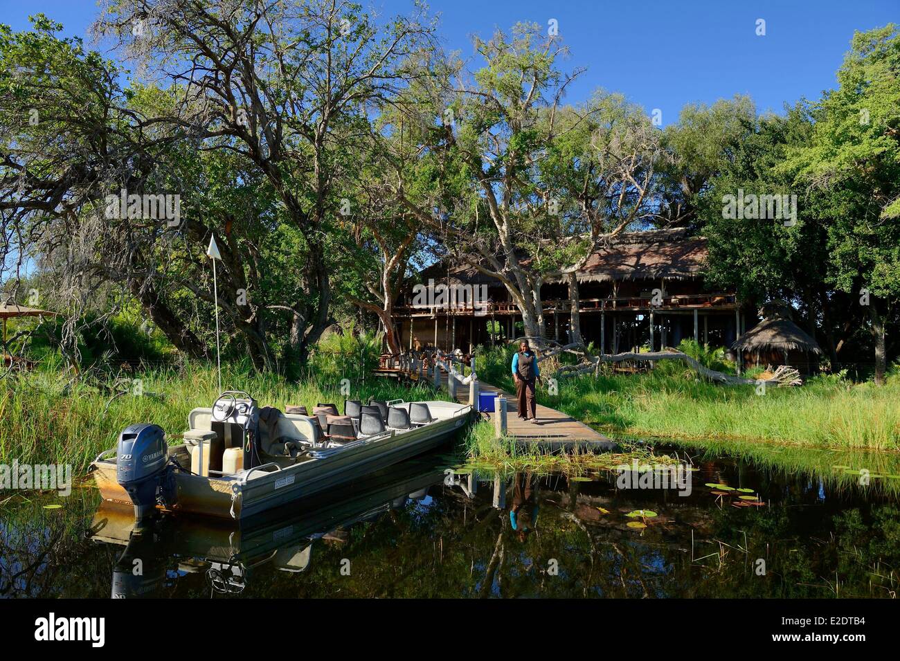 La Jao Camp est un camp de luxe au coeur du delta de l'Okavango dans la réserve de Jao privé accessible par air taxi Banque D'Images