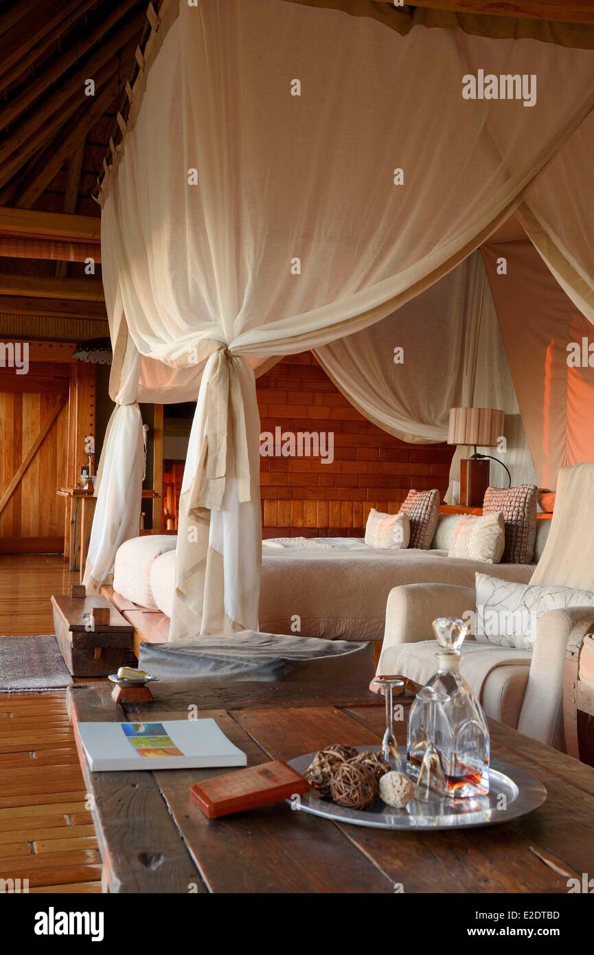 La Jao Camp est un camp de luxe au coeur du delta de l'Okavango dans la réserve de Jao privé accessible par air taxi Banque D'Images