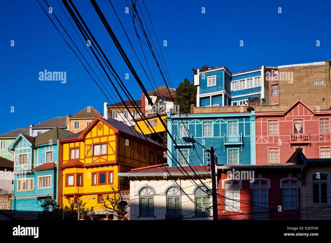 Le Chili, Valparaiso Valparaiso centre historique classé au Patrimoine Mondial par l'UNESCO maisons colorées Banque D'Images