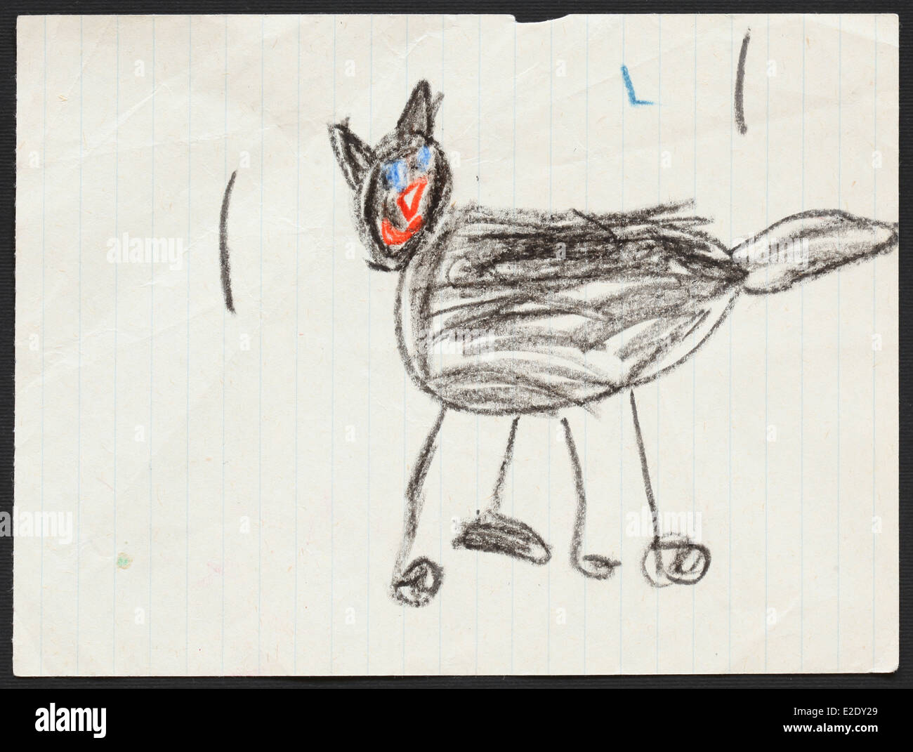 Dessin d'enfant d'origine d'un chat noir dessiné par une fillette de 5 ans. Banque D'Images