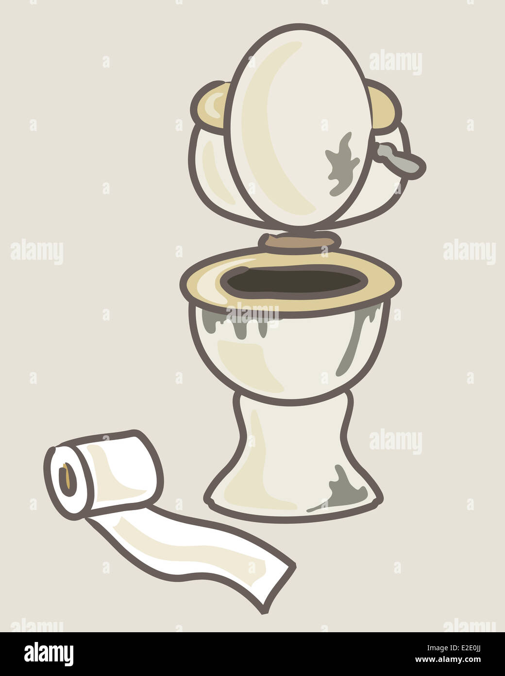 Une illustration d'un style cartoon et toilettes toilettes insalubres sales roll sur un fond beige Banque D'Images