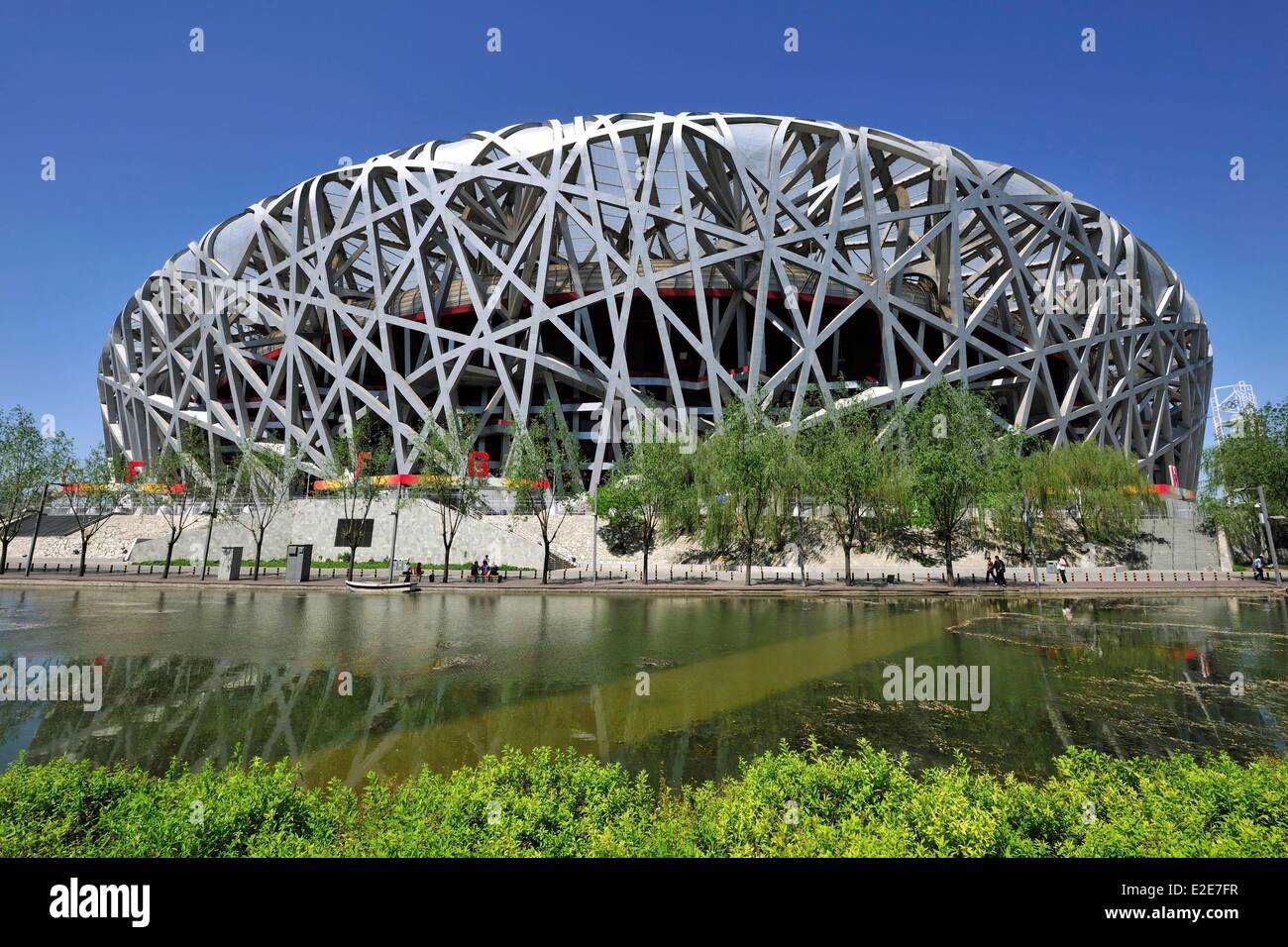 La Chine, Beijing, Parc Olympique, Beijing National Stadium, stade des nids d'oiseaux par Herzog & de Meuron Banque D'Images