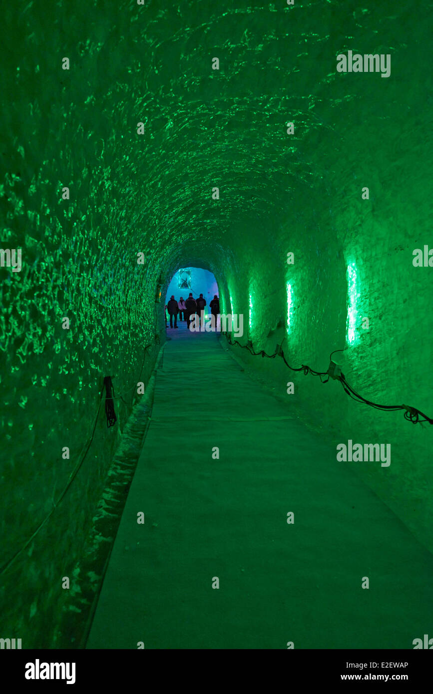 France, Haute Savoie, Chamonix Mont Blanc, la grotte de la Mer de Glace, train du Montenvers Banque D'Images