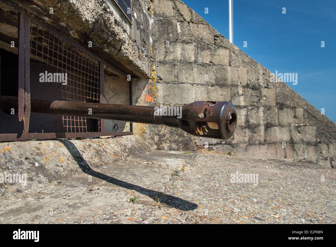 France Calvados Saint Laurent sur Mer Mur de l'Atlantique Ruquet bunker bunker allemand point fort équipé d'un canon antichar Banque D'Images