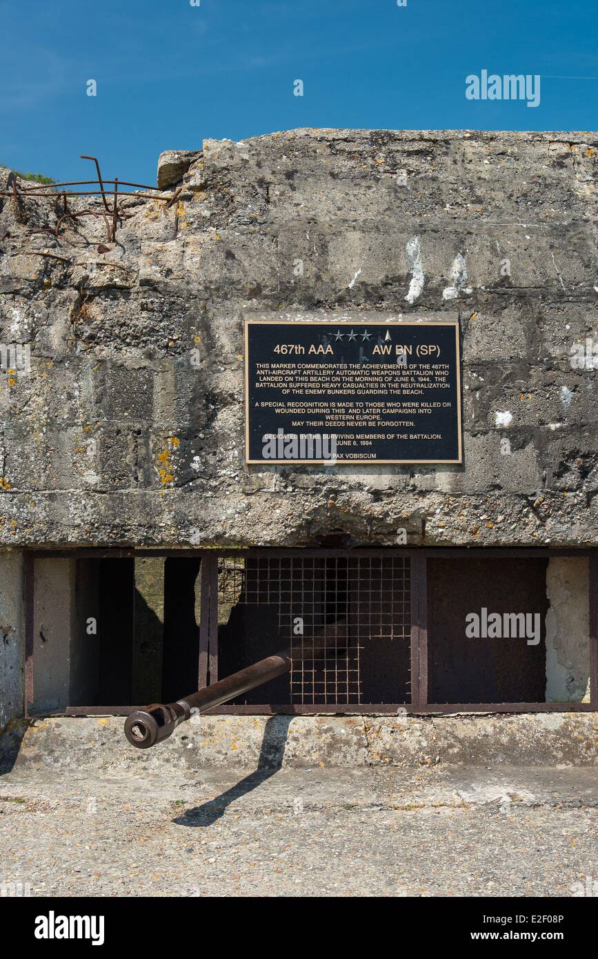 France Calvados Saint Laurent sur Mer Mur de l'Atlantique Ruquet bunker bunker allemand point fort équipé d'un canon antichar Banque D'Images