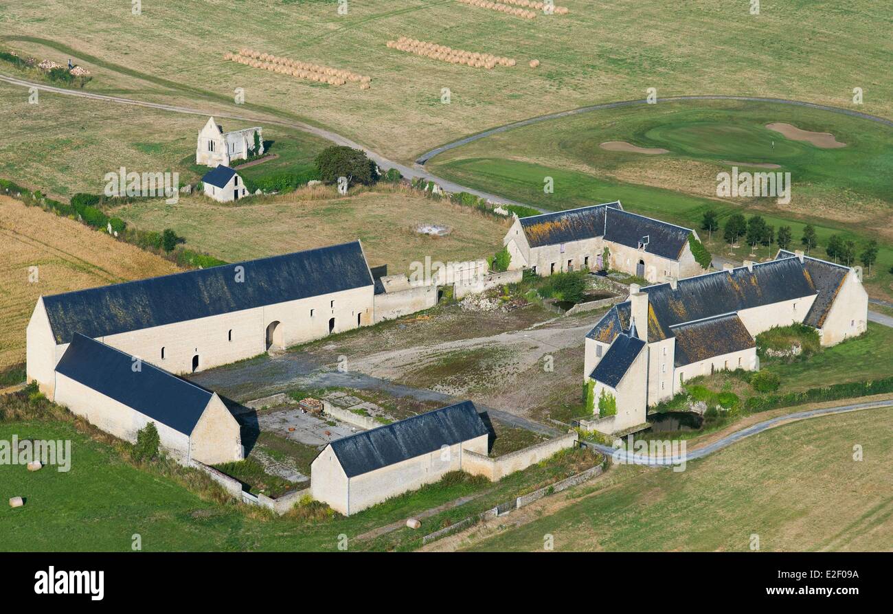 France, Calvados, Port en Bessin, Ferme Manoir de Neuville (vue aérienne) Banque D'Images