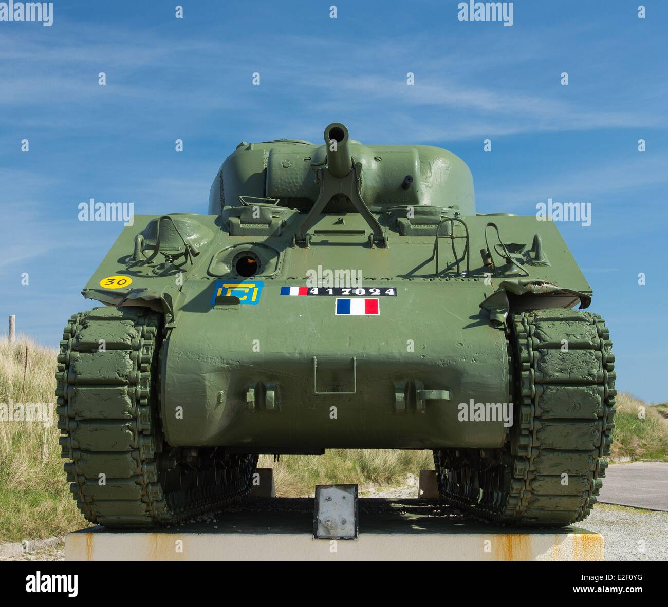 France, Manche, Saint Martin de Varreville, M4 Sherman numéro 30 Normandie, 2ème Division Blindée du Général Leclerc Banque D'Images