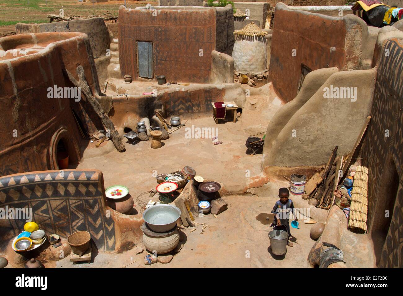 Le Burkina Faso, Kassenas salon, Tiebele village, Palais Royal de Gourounsi-Kassena groupe ethnique inscrite au Patrimoine Mondial de l'UNESCO Banque D'Images