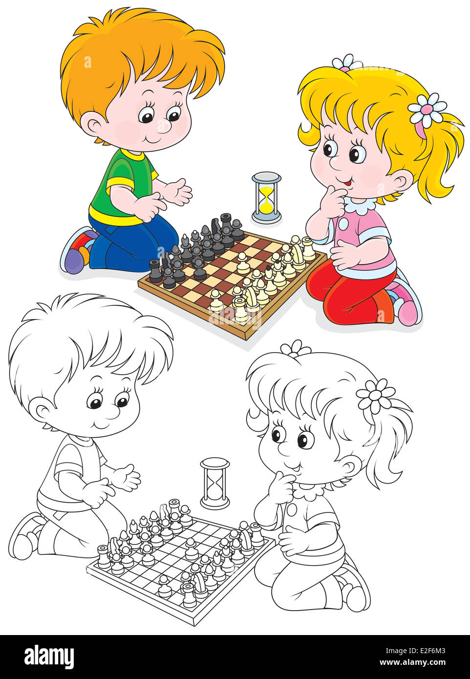 Little Boy and girl playing chess Banque D'Images