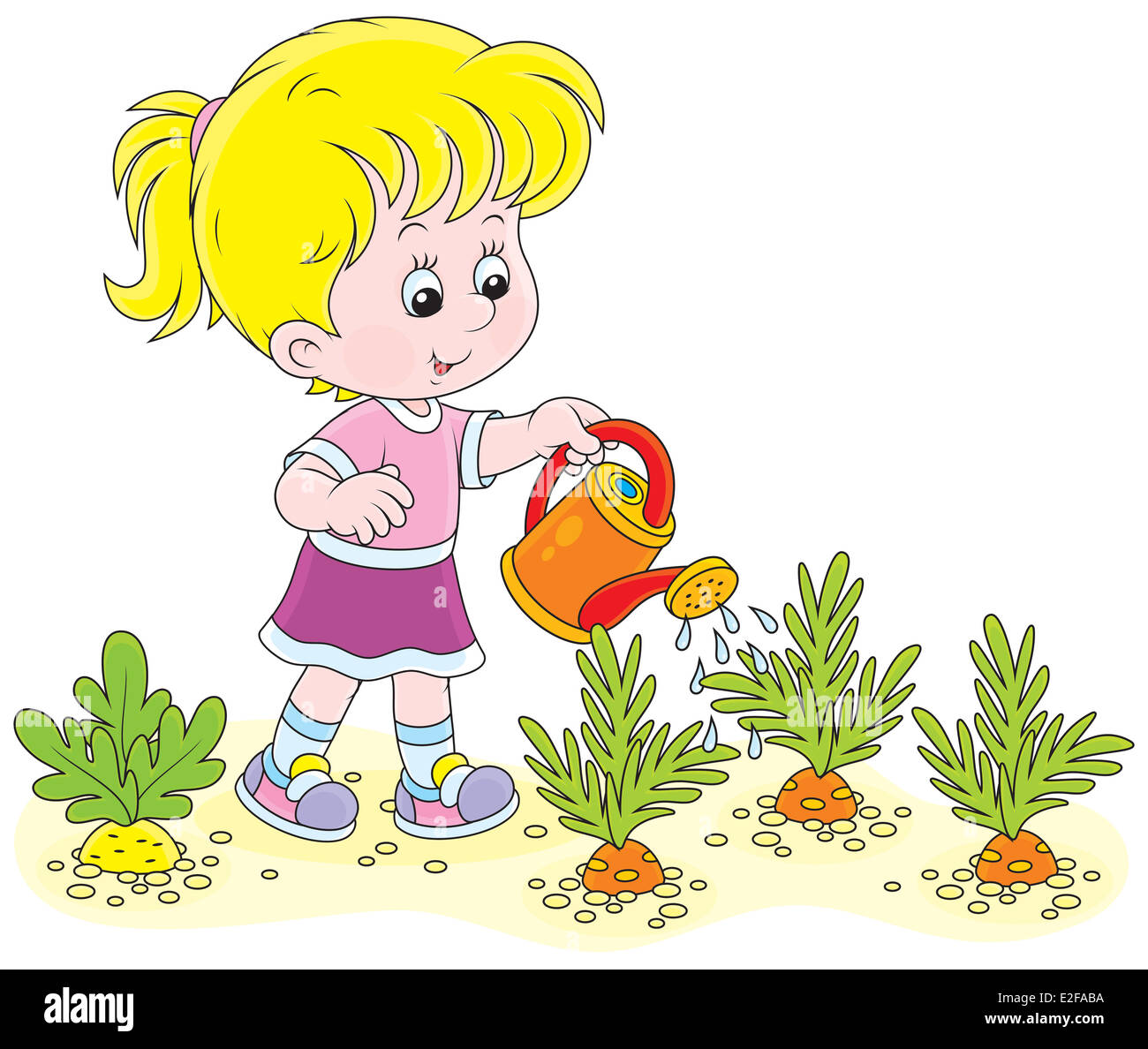 Petite Fille D Arroser Les Legumes Dans Un Jardin Potager Photo Stock Alamy
