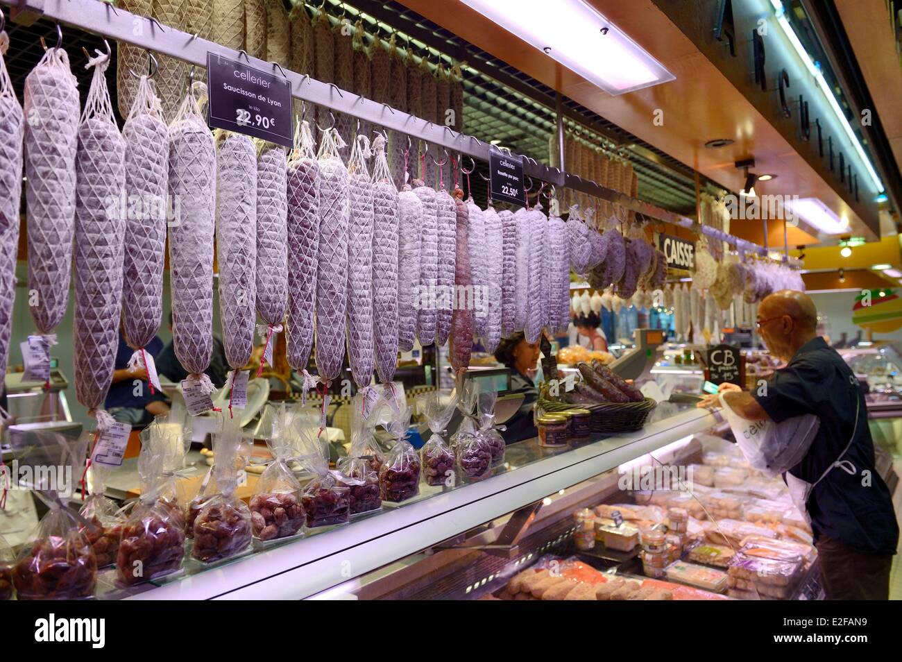 France Rhone Lyon cours Lafayette les Halles Paul Bocuse Paul Bocuse (marché couvert) le traiteur Cellerier (charcuterie de porc Banque D'Images