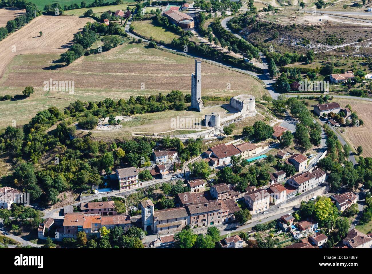 La France, Tarn, Castelnau de Lévis, le château et le village (vue aérienne) Banque D'Images
