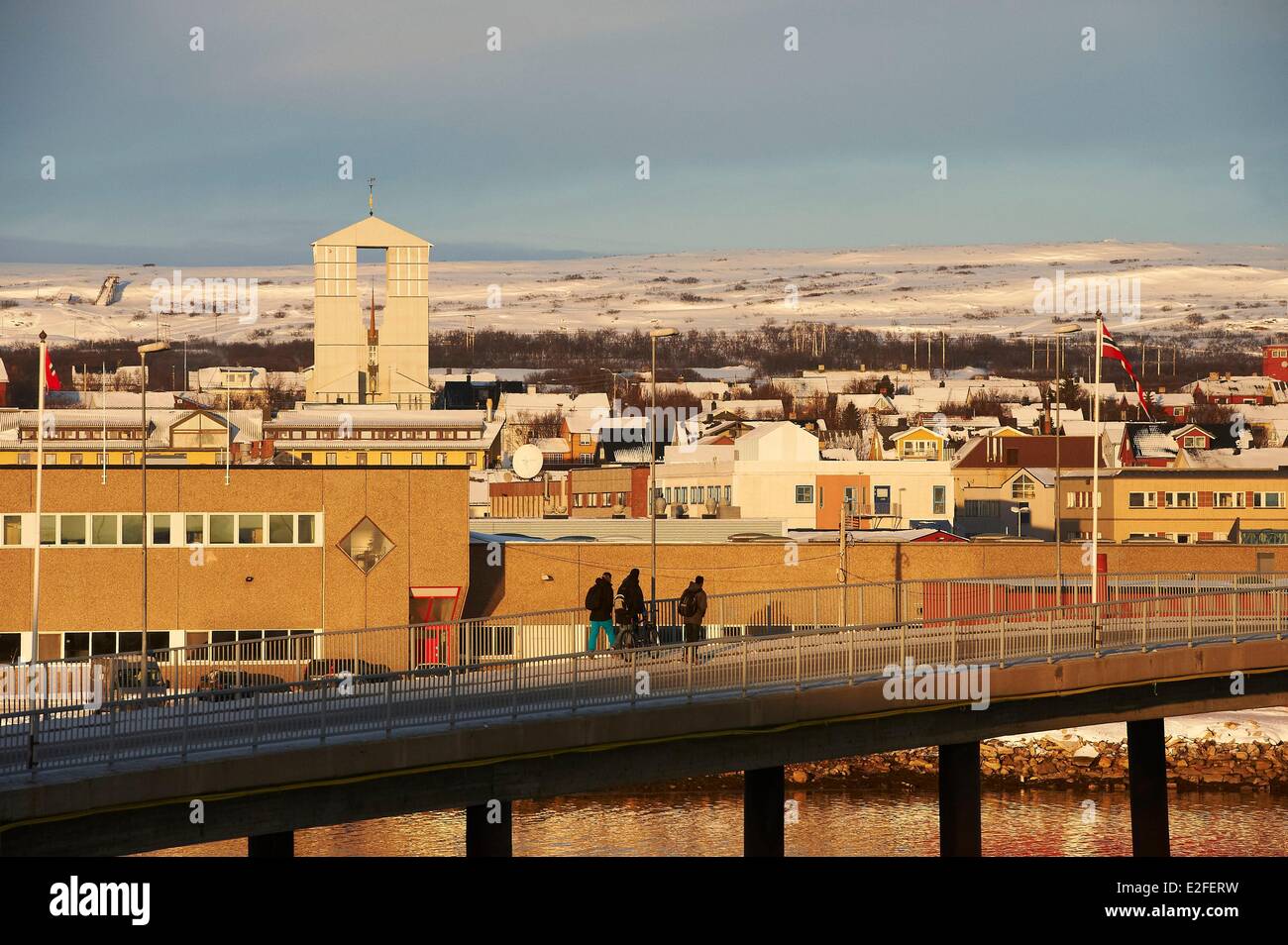 La Norvège, dans le comté de Finnmark, île de Varanger, hiver, nuit polaire, Grand Gaube Harbour Banque D'Images