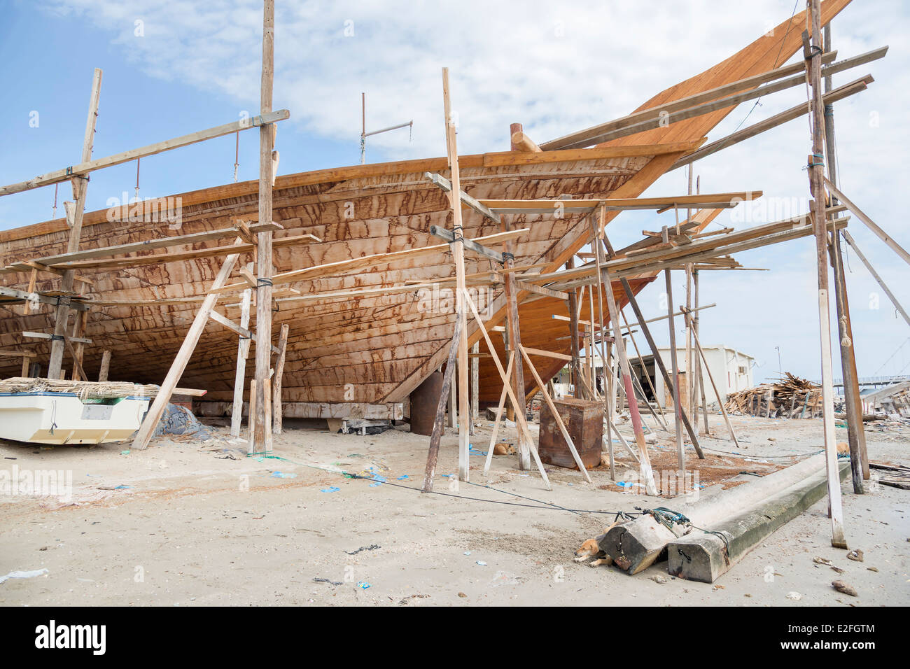 Ouvrage sur la construction navale traditionnelle Oman Banque D'Images