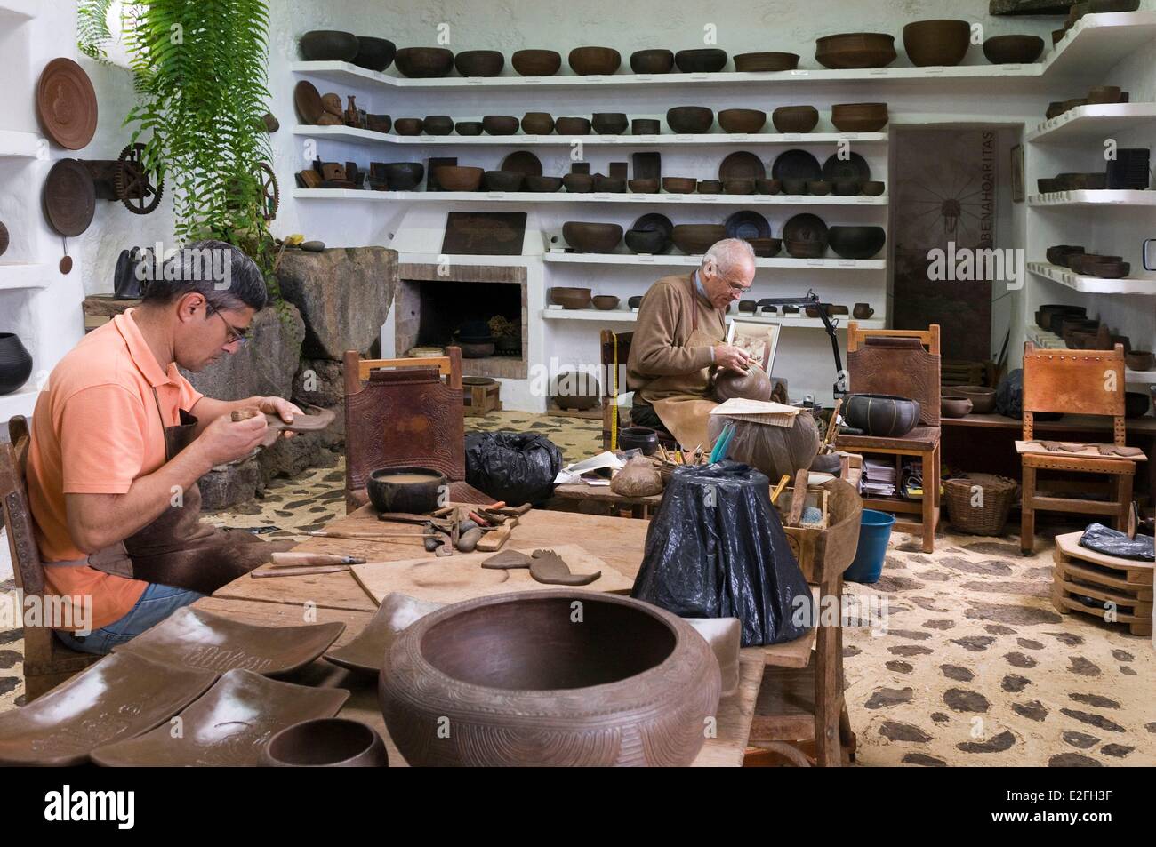 Espagne, Canaries, La Palma, Mazo, atelier de poterie Guanches traditionnels Banque D'Images
