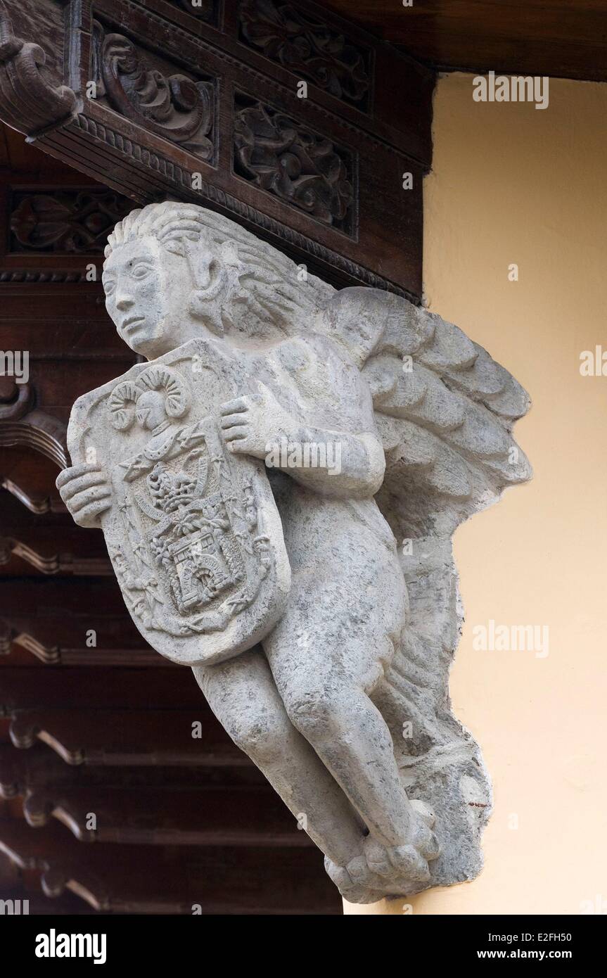 Espagne, Canaries, Gran Canaria, Las Palmas, Christopher Columbus house, sculpture Banque D'Images
