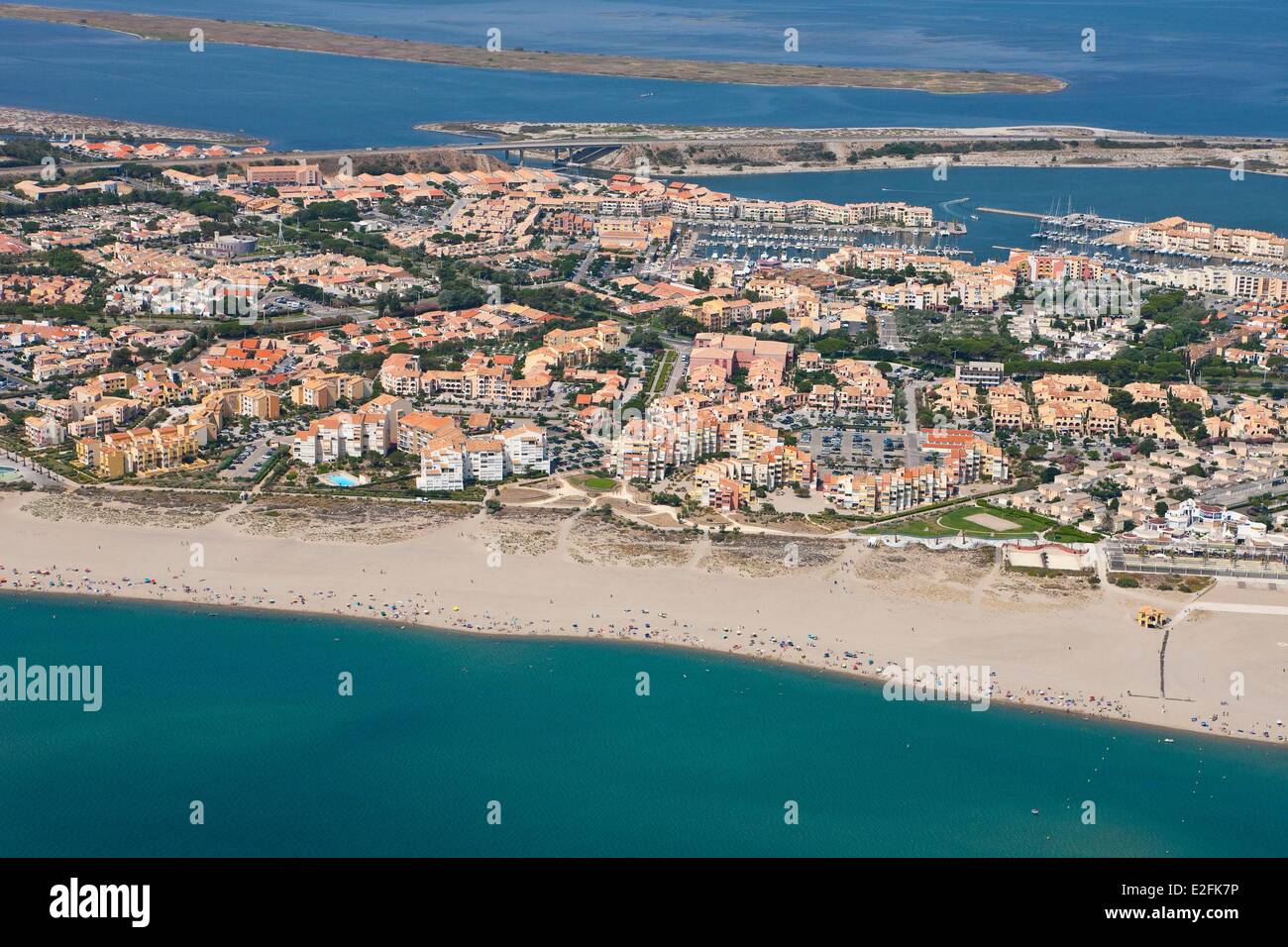 France, Aude, Corbières, Port Leucate (vue aérienne) Banque D'Images