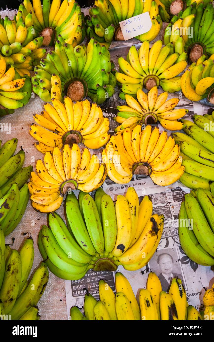 Malaisie Bornéo Malaisien Sarawak Kuching état du marché alimentaire de bananes Banque D'Images