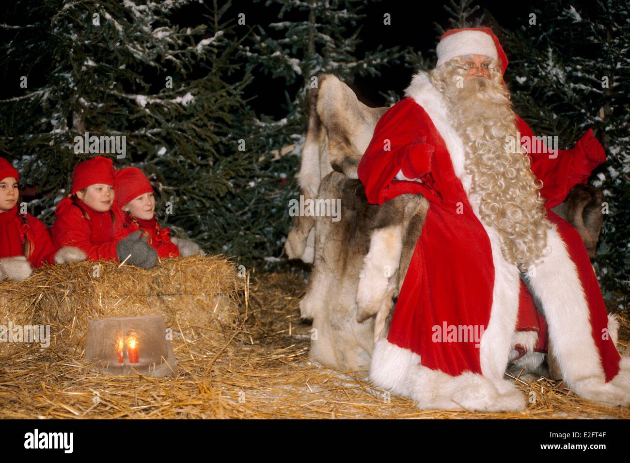 Finlande Laponie Rovaniemi Santa Claus Village' Le Père Noël et les lutins Banque D'Images