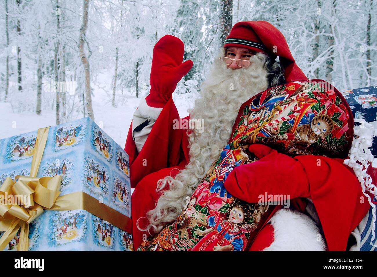 Finlande Laponie Rovaniemi Santa Claus' village Santa Claus Noël chargé-box et l'accueil Banque D'Images