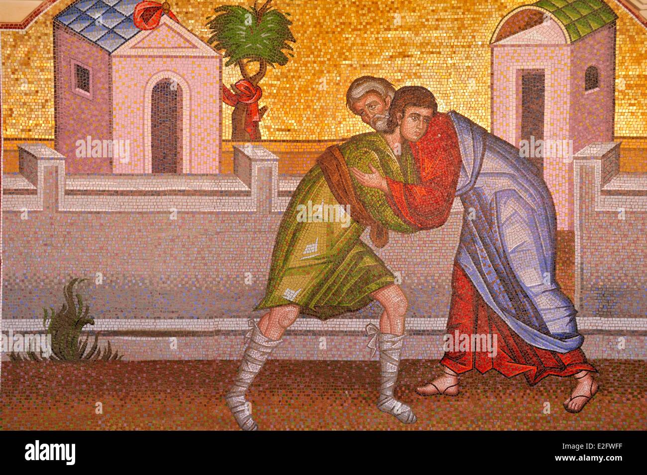 District de Nicosie Chypre monastère de Kykkos couloir de mosaïque mosaïques représentant le retour du fils prodigue Banque D'Images