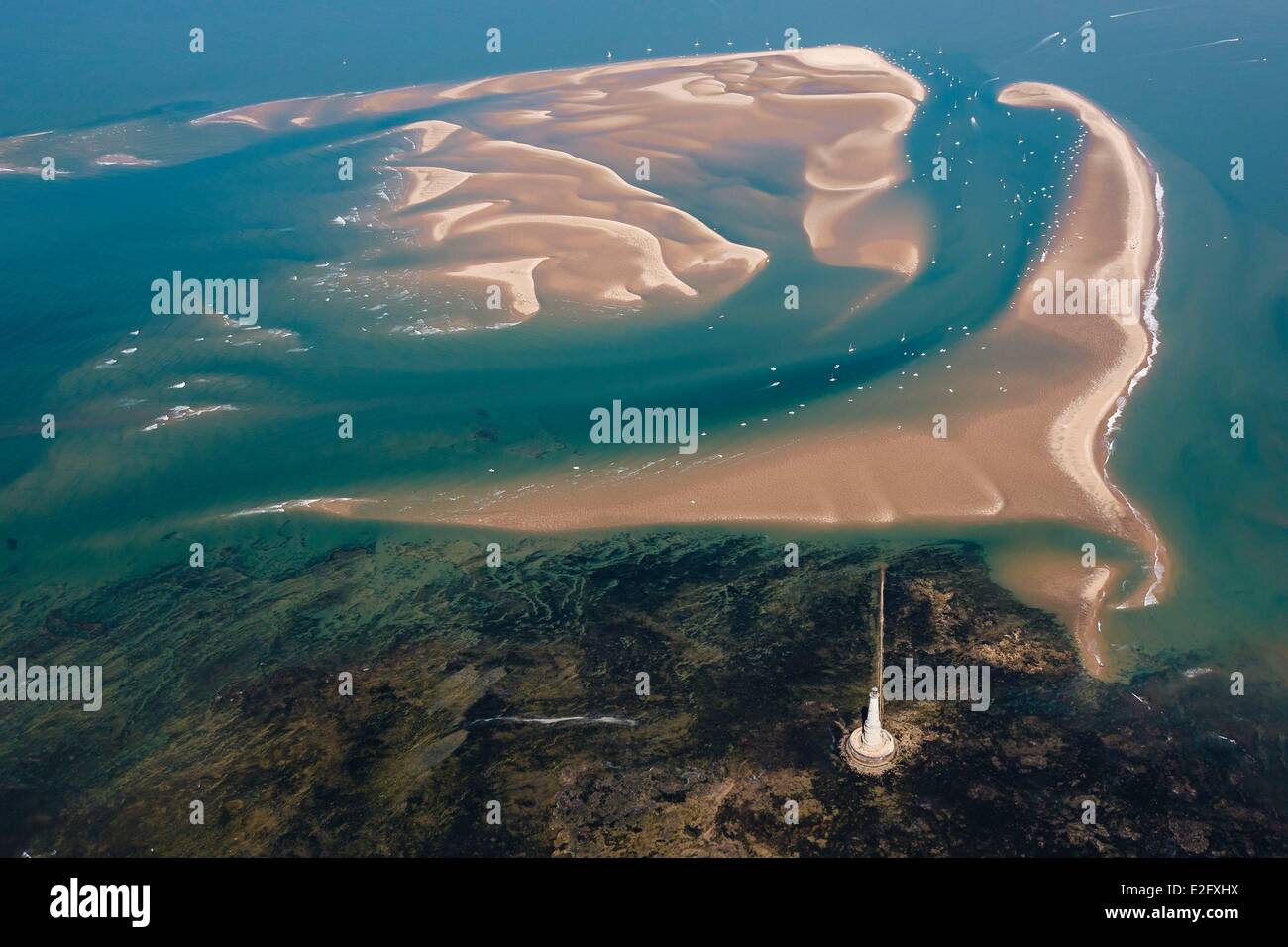 France Gironde Le Verdon Sur Mer phare de Cordouan et banc de sable à marée  basse (vue aérienne Photo Stock - Alamy
