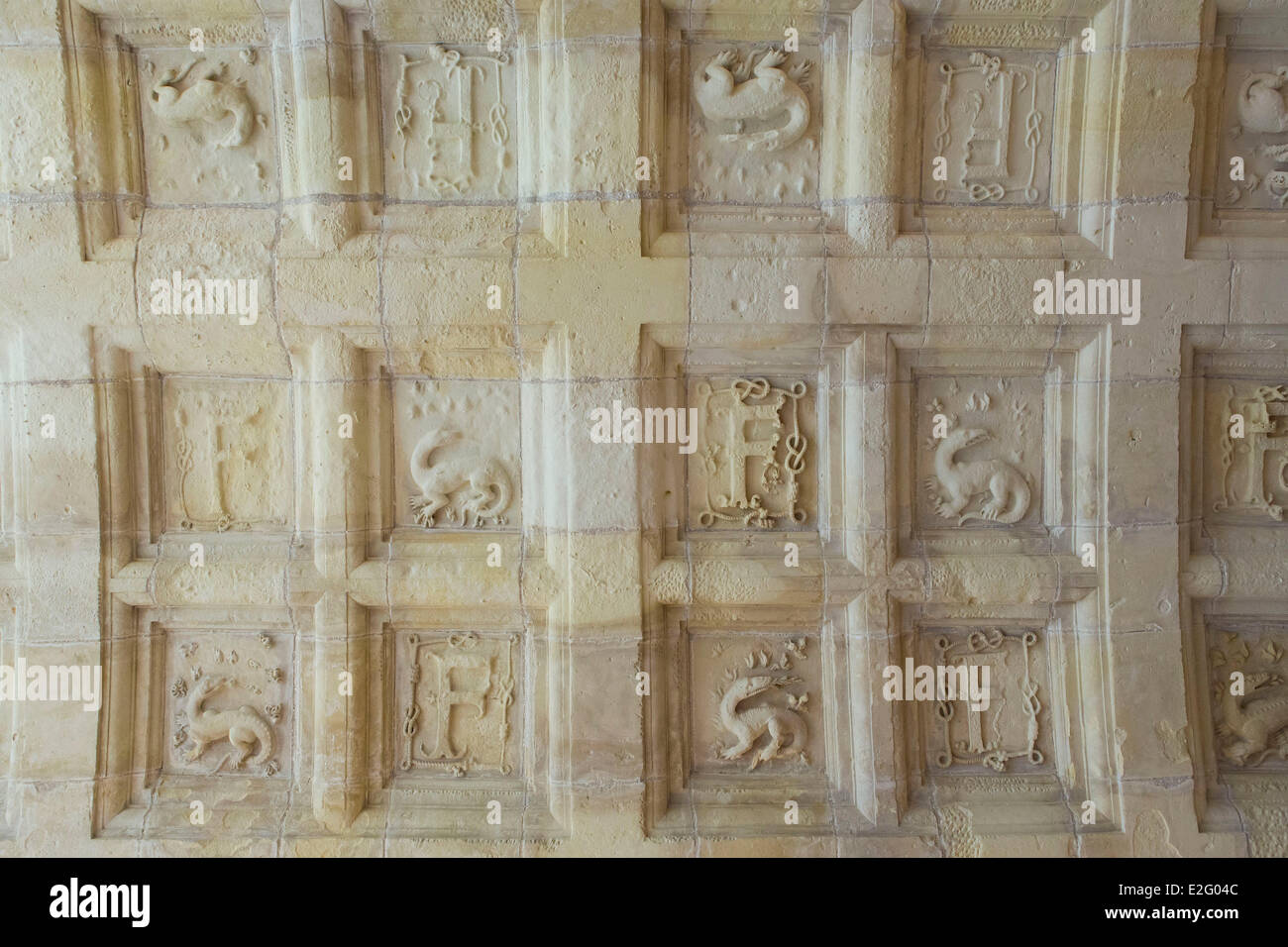 France Loir et Cher Val de Loire classé au patrimoine mondial par l'UNESCO Chambord Chambord château plafond à caissons décoré de Banque D'Images