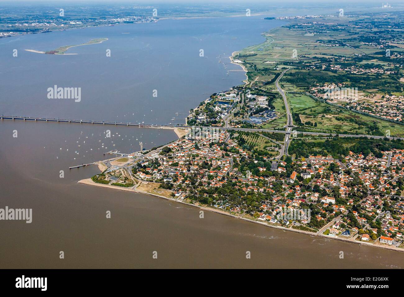 France Loire Atlantique Saint Brevin les Pins Mindin et l'estuaire de la Loire (vue aérienne) Banque D'Images