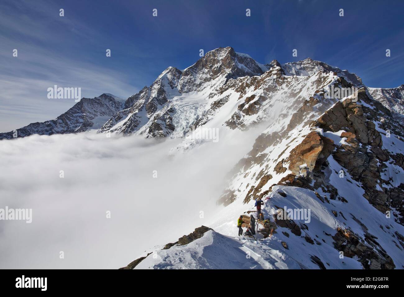 Italie Piémont Macugnaga skieurs sur le côté sud de passage loccie Monte Rosa (4634m) Banque D'Images