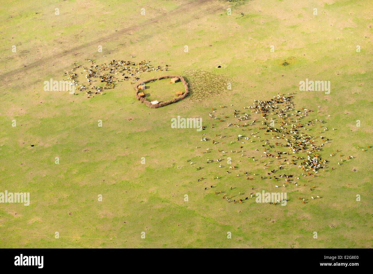 Kenya Masai-Mara game reserve Masai village vue aérienne Banque D'Images
