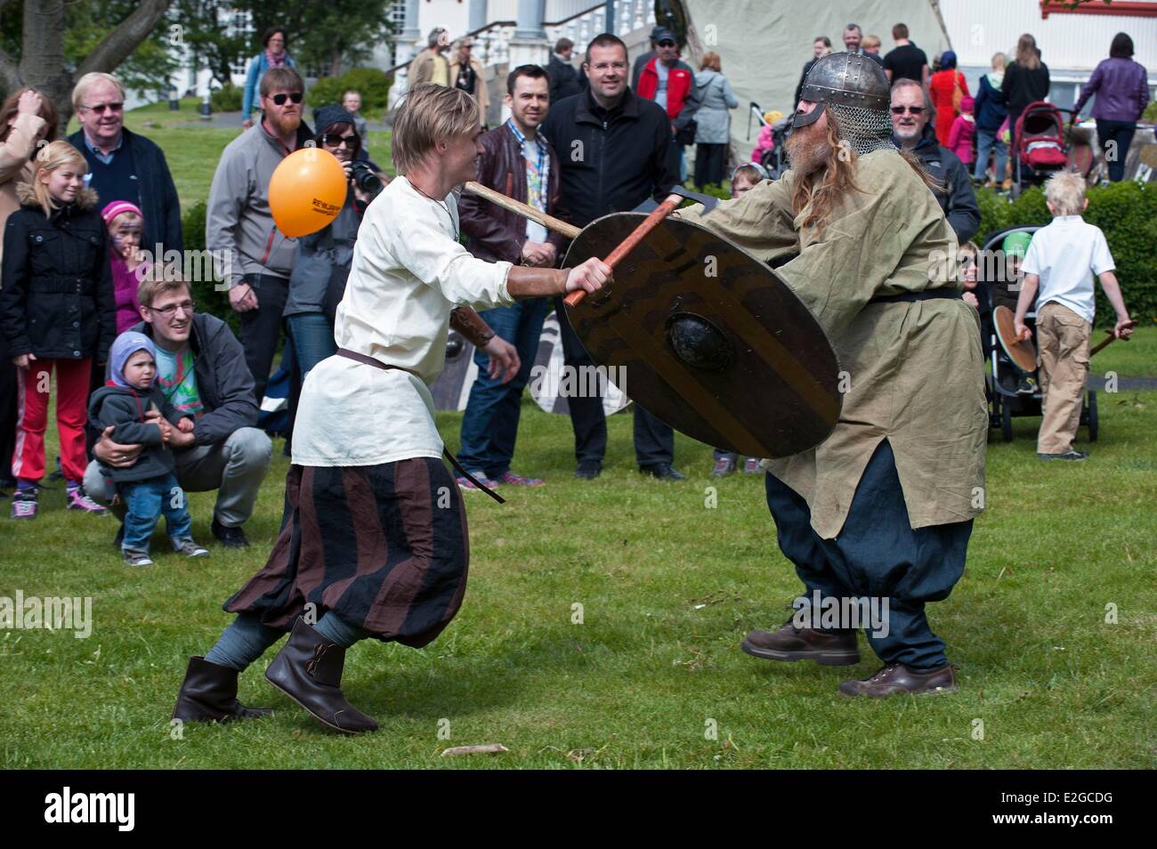 La célébration de la Journée nationale de l'Islande Reykjavik combat viking Banque D'Images