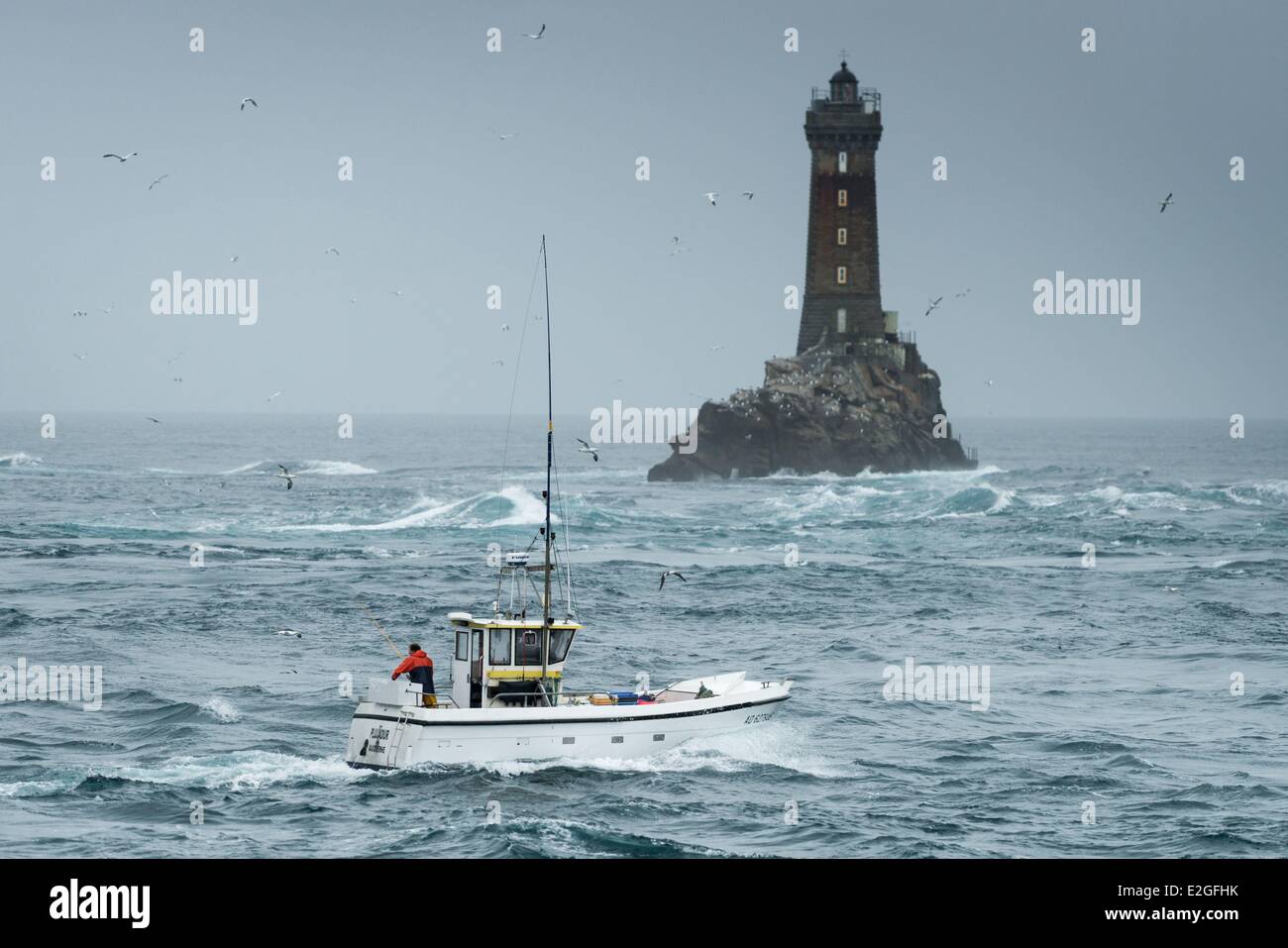 France Finistère Ile de Sein dans le bar pêcheur Raz de sein près de phare de Vieille Banque D'Images