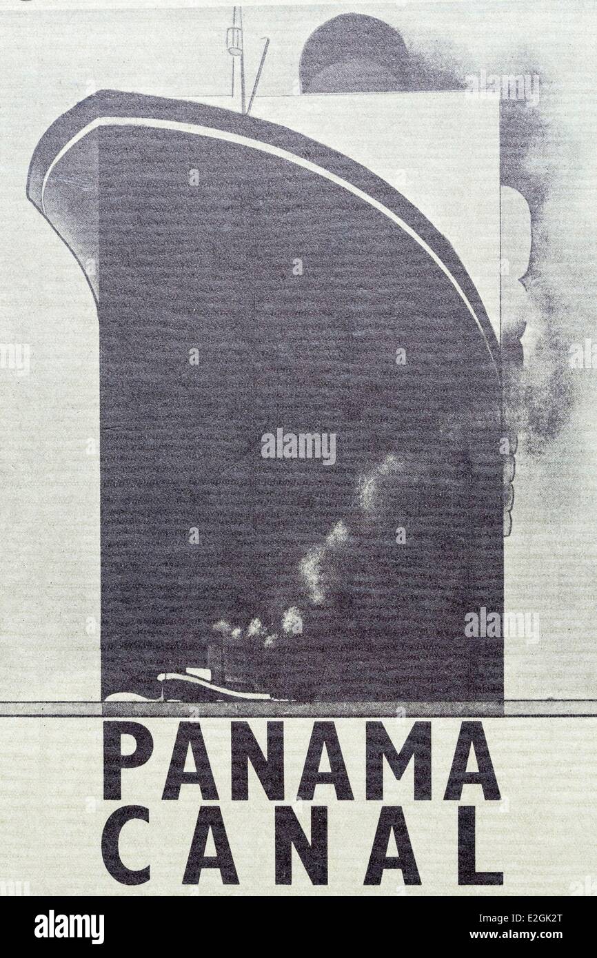 Vintage poster de Panama Canal de Panama avec une croisière en bateau Banque D'Images