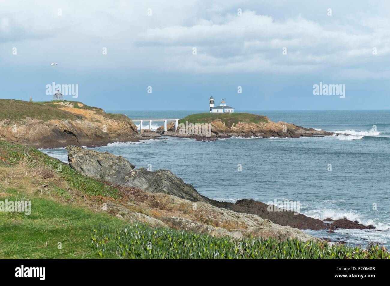 Espagne Galice côte cantabrique Ribadeo Illa Plancha lighthouse Banque D'Images