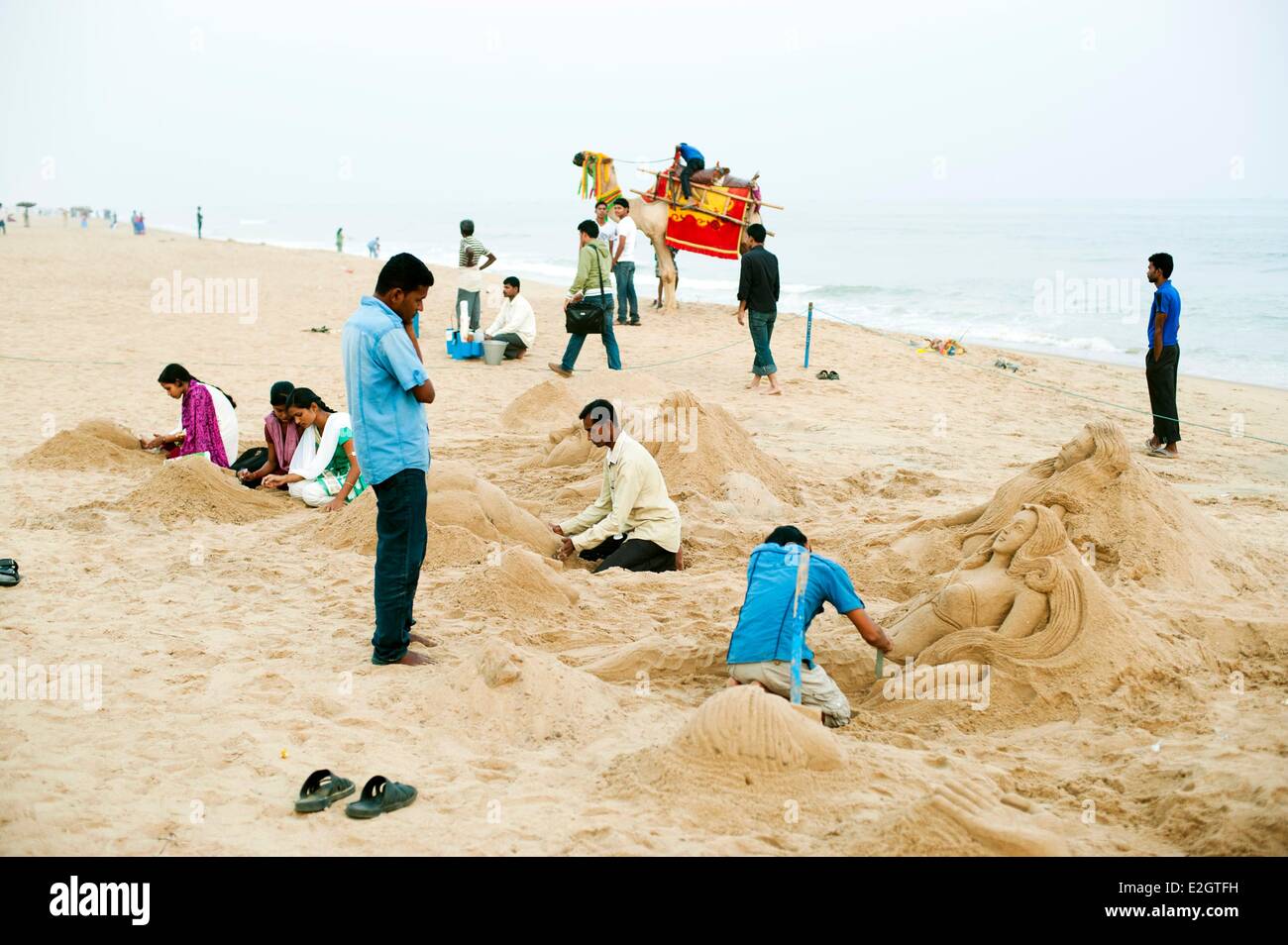 L'état d'Odisha Inde Puri décisions f sculptures de sable sur la plage en puri Beach Festival Banque D'Images