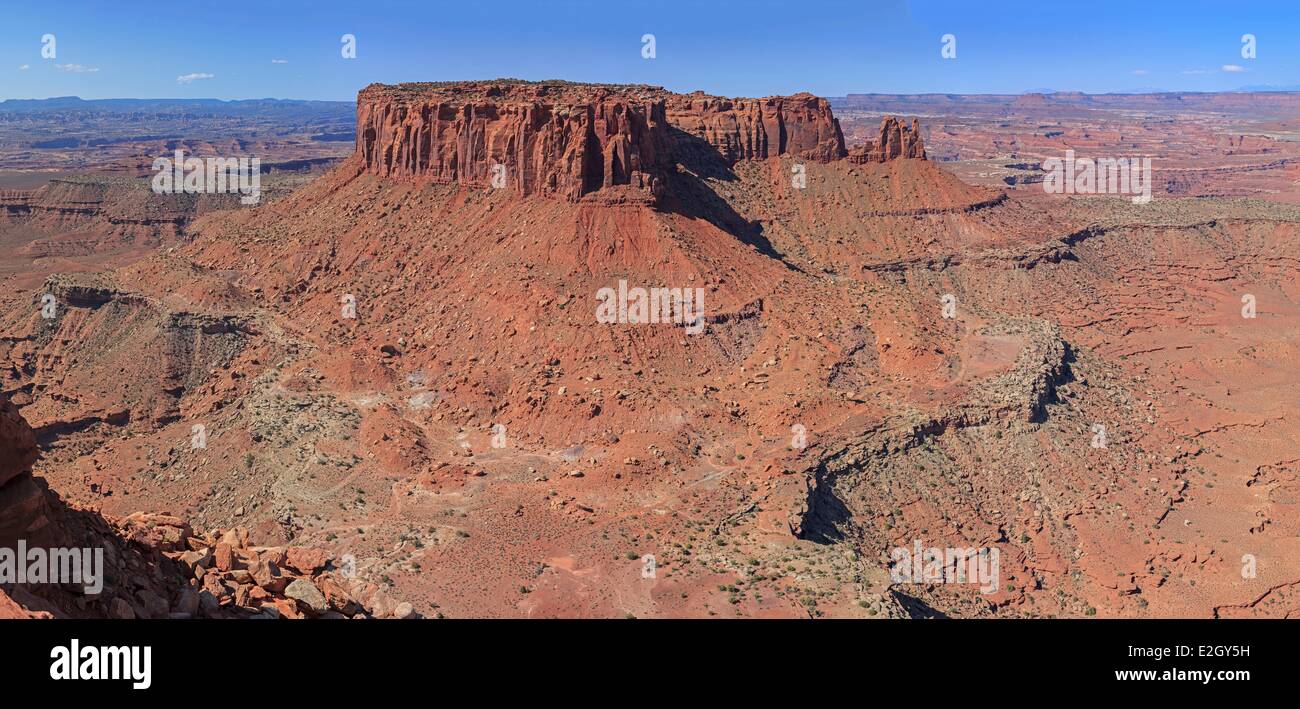 United States Utah Colorado Plateau Canyonlands National Park Island dans le district de Canyonlands vue du ciel du sud à la jonction avec Butte en premier plan Grand View Point oublier à la fin de l'île en Sky mesa Banque D'Images