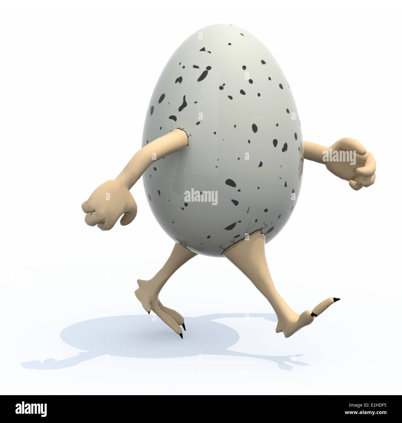 Œuf avec les bras et les jambes qui dépassent de la coquille qui est en marche, 3d illustration Banque D'Images
