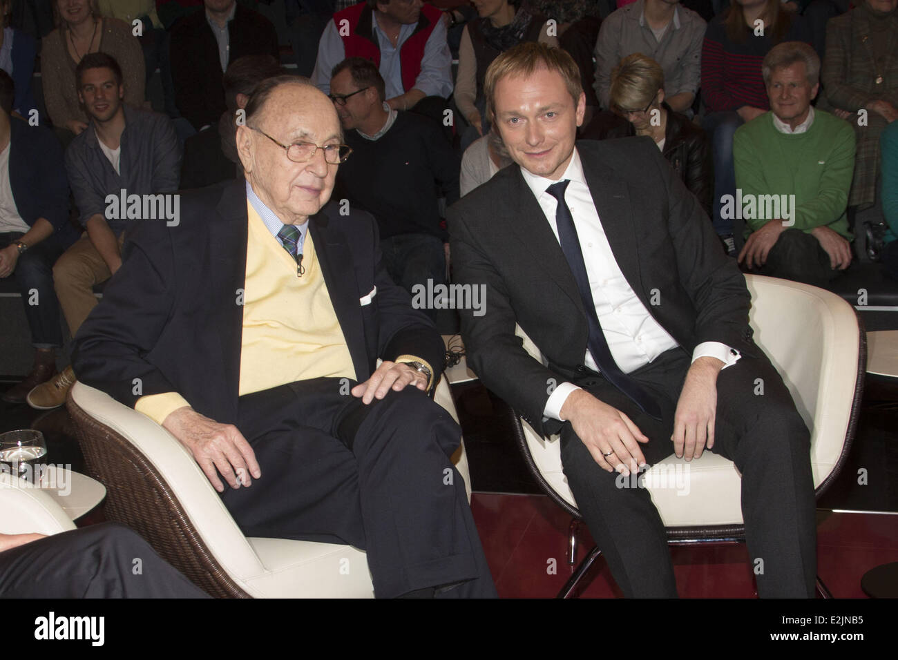 Hans-Dietrich Genscher, Christian Lindner sur ZDF Allemande émission-Markus Lanz. Où : Hambourg, Allemagne Quand : 02 Avr 2013 Banque D'Images