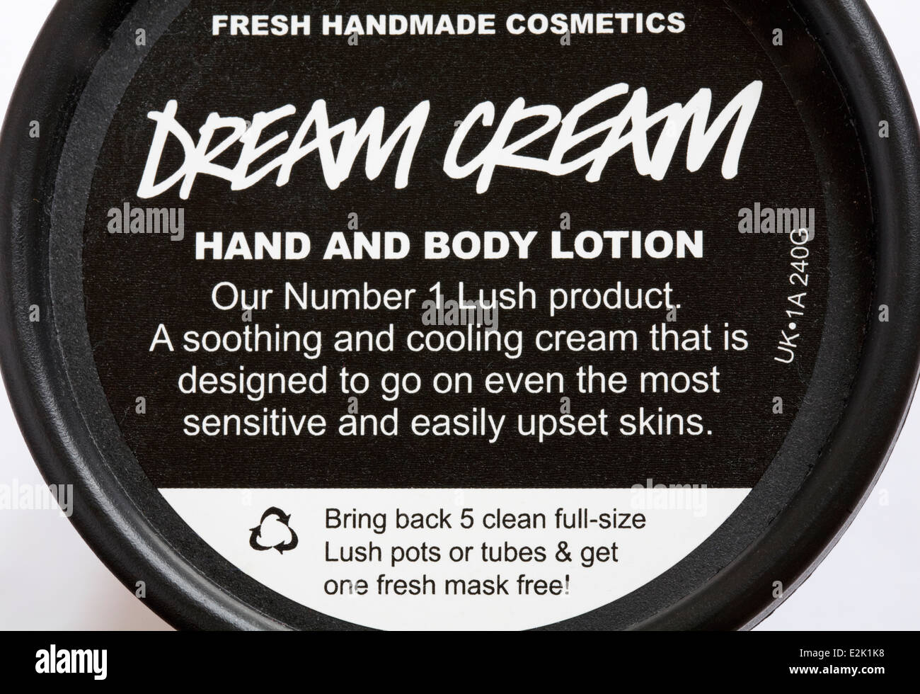 Informations sur couvercle de remous de Dream Cream lotion pour les mains et le corps Banque D'Images