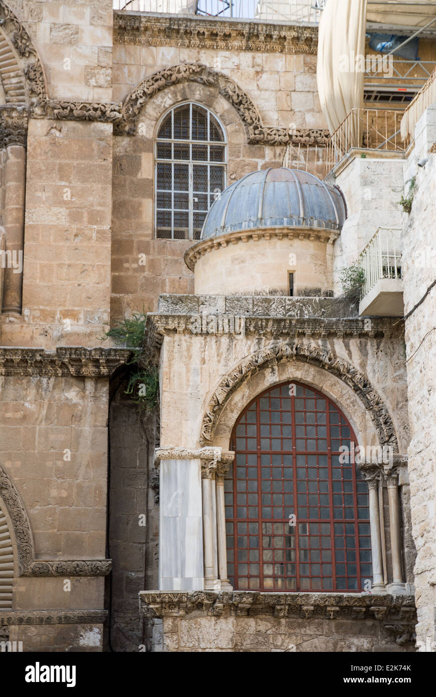 Détail de façade à l'église du Saint Sépulcre à Jérusalem, Israël Banque D'Images