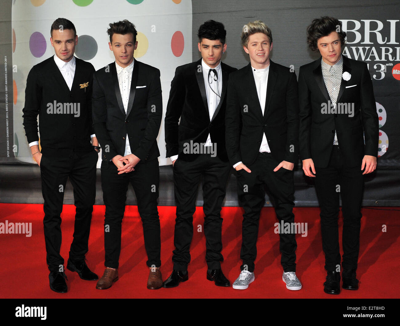 Le Brit Awards 2013 (Anglais) tenu à l'O2 Arena avec : Liam Payne, Niall  Horan, Zayn Malik, Louis Tomlinson, Harry Styles Où : London, Royaume-Uni  Quand : 20 févr. 2013 Photo Stock - Alamy