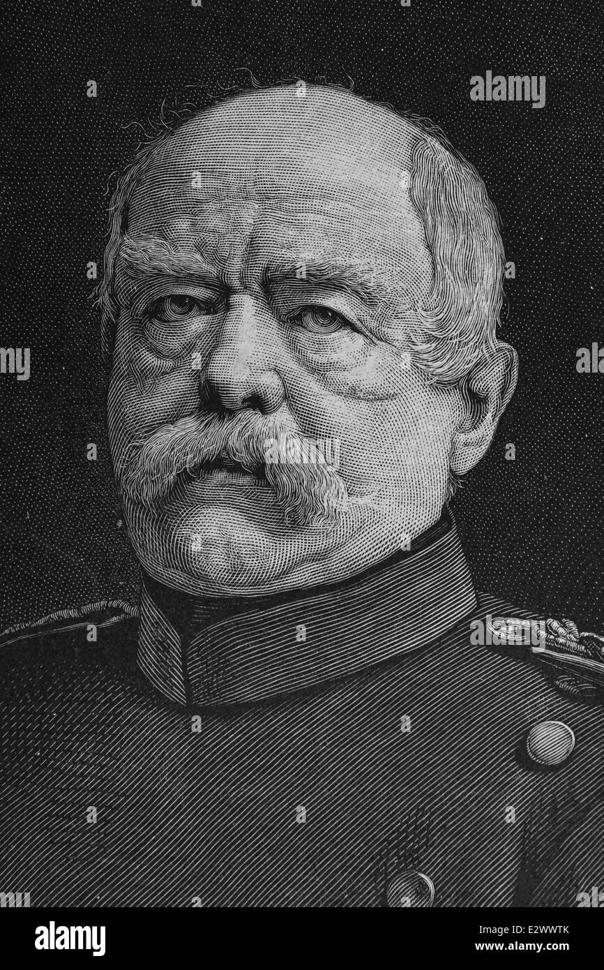 Otto-Leopold prince de Bismark (1815-1898). Homme d'État allemand. Gravure par Strohenker. 1888. Banque D'Images