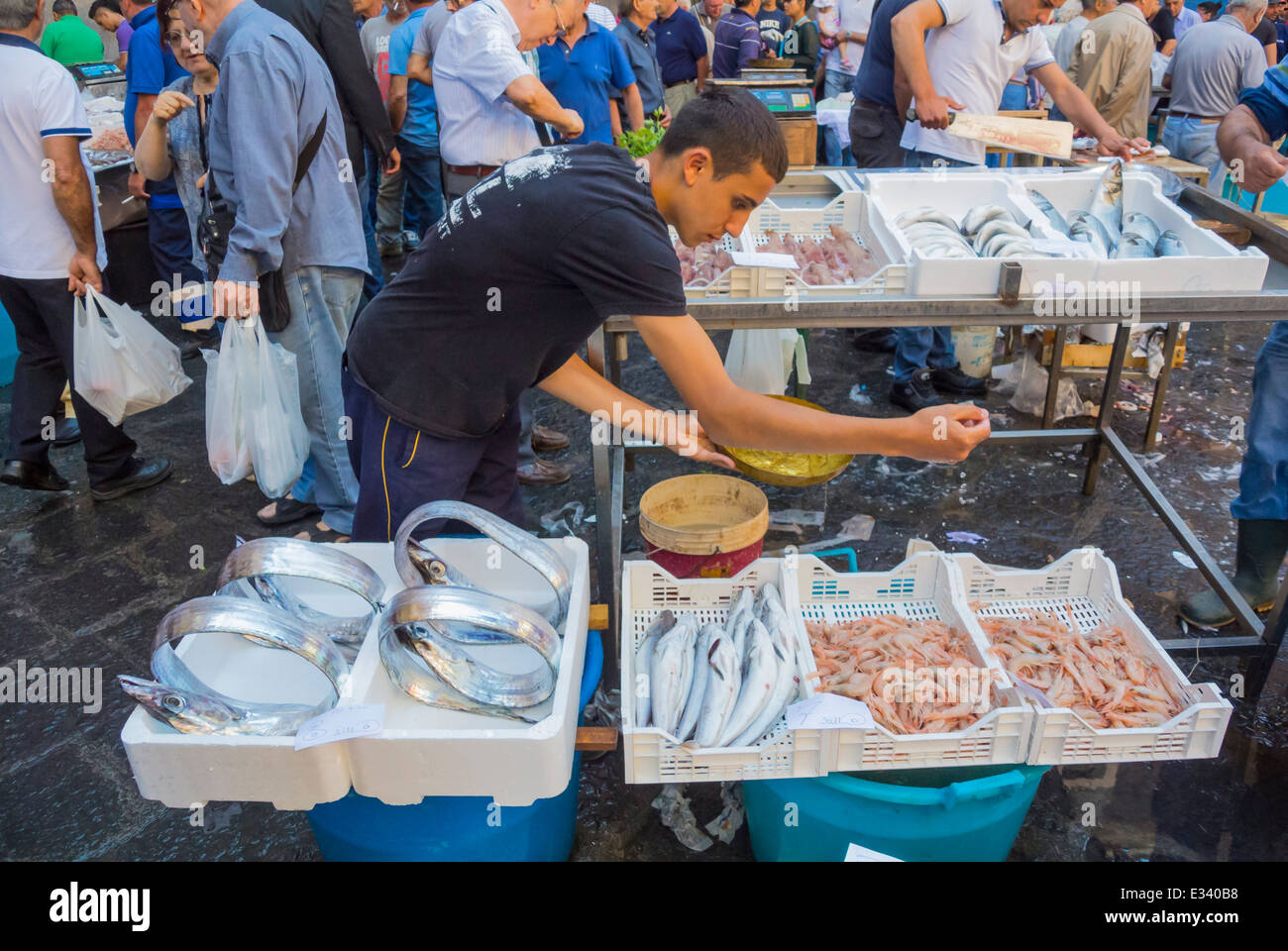 Marché de poissons Catane Sicile Italie Banque D'Images