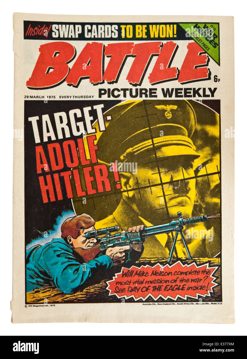 Question n° 4 de 'Bataille' (29 mars 1975), le populaire bande dessinée britannique à partir des années 1970, avec Adolf Hitler sur le capot avant Banque D'Images
