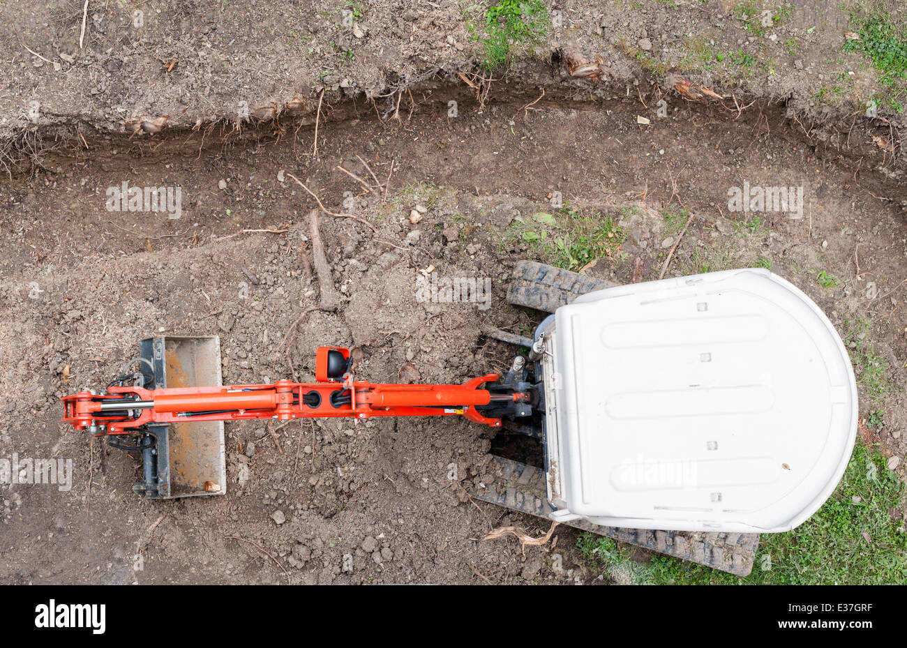 Vue de dessus d'un excavateur Godet terrassement pour des activités d'un site de construction Banque D'Images