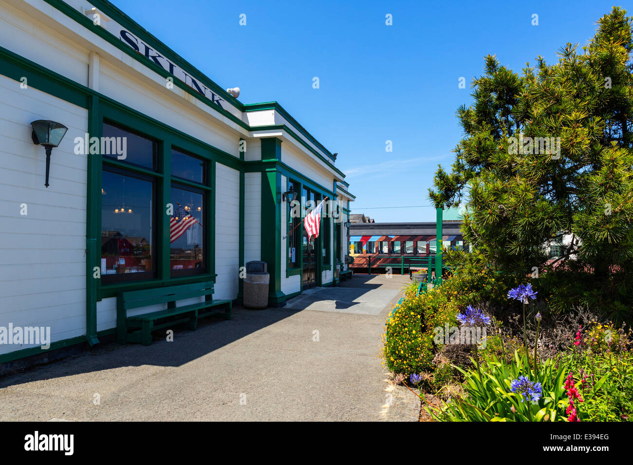 Skunk Train terminus à Fort Bragg, Mendocino County, Californie, USA Banque D'Images