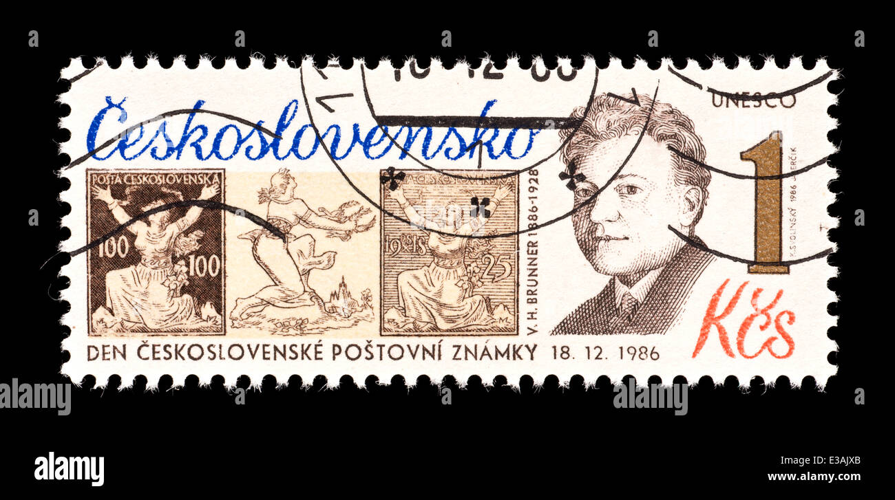 Timbre-poste de la Tchécoslovaquie représentant C. H. Bruner, concepteur de timbres tchèque. Banque D'Images